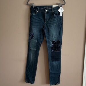 Chico's Dark Blue Straight Leg Jeans with Patchwork
